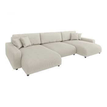 Colțar crem extensibil/cu spațiu de depozitare cu tapițerie din catifea reiată Sara – Ropez