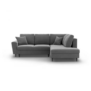 Colțar gri deschis extensibil, cu spațiu de depozitare cu tapițerie din catifea (cu colț pe partea dreaptă-în formă de ”L”) Kyoto – Cosmopolitan Design