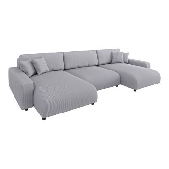Colțar gri deschis extensibil/cu spațiu de depozitare cu tapițerie din catifea reiată Sara – Ropez