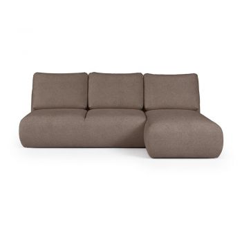 Colțar maro cu tapițerie din țesătură bouclé (cu colț pe partea dreaptă/cu șezlong) Mirel – Rodier