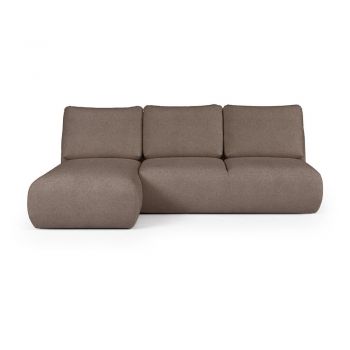 Colțar maro cu tapițerie din țesătură bouclé (cu colț pe partea stângă/cu șezlong) Mirel – Rodier
