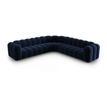 Colțar modular albastru cu tapițerie din catifea Lupine – Micadoni