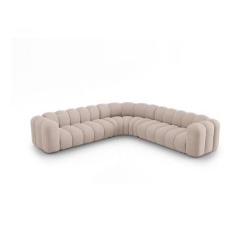 Colțar modular bej cu tapițerie din chenille Lupine – Micadoni