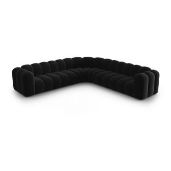 Colțar modular gri antracit cu tapițerie din catifea Lupine – Micadoni