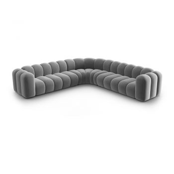 Colțar modular gri deschis cu tapițerie din catifea Lupine – Micadoni
