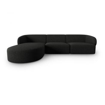 Colțar negru cu tapițerie din chenille (cu colț pe partea stângă, cu șezlong) Paolo – Milo Casa