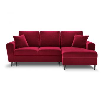 Colțar roșu extensibil, cu spațiu de depozitare cu tapițerie din catifea (cu colț pe partea dreaptă, cu șezlong) Kyoto – Cosmopolitan Design