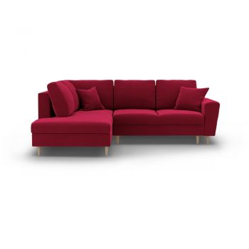 Colțar roșu extensibil, cu spațiu de depozitare cu tapițerie din catifea (cu colț pe partea stângă-în formă de ”L”) Kyoto – Cosmopolitan Design