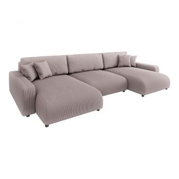 Colțar roz deschis extensibil/cu spațiu de depozitare cu tapițerie din catifea reiată Sara – Ropez