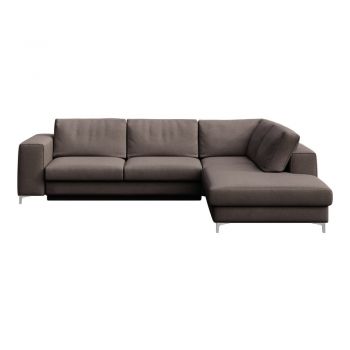 Colțar taupe extensibil/cu spațiu de depozitare cu tapițerie din catifea (cu colț pe partea dreaptă/în formă de ”L”) Rene – Rodier