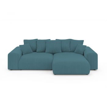 Colțar turcoaz extensibil/cu spațiu de depozitare cu tapițerie din catifea reiată Luma – Ropez