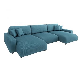 Colțar turcoaz extensibil/cu spațiu de depozitare cu tapițerie din catifea reiată Sara – Ropez