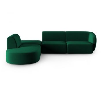 Colțar verde cu tapițerie din catifea (cu colț pe partea stângă, în formă de ”L”) Paolo – Milo Casa