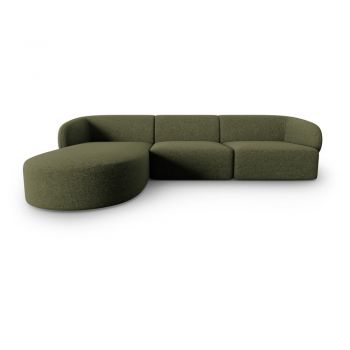 Colțar verde cu tapițerie din chenille (cu colț pe partea stângă, cu șezlong) Paolo – Milo Casa