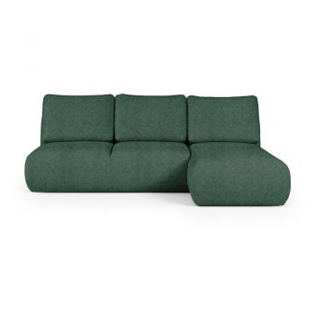 Colțar verde cu tapițerie din țesătură bouclé (cu colț pe partea dreaptă, cu șezlong) Mirel – Rodier