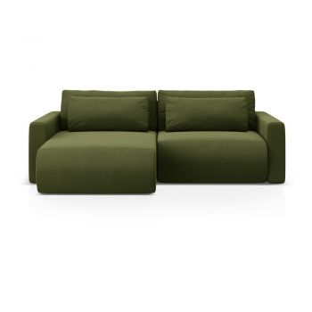 Colțar verde extensibil/cu spațiu de depozitare cu tapițerie din catifea Belfast – Cosmopolitan Design