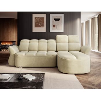 Coltar extensibil dreapta 3 locuri ELTAP, Beneth, 301x185x115 cm, lemn/poliester, bej deschis
