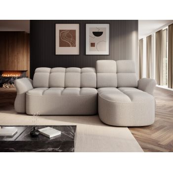 Coltar extensibil dreapta 3 locuri ELTAP, Beneth, 301x185x115 cm, lemn/poliester, bej