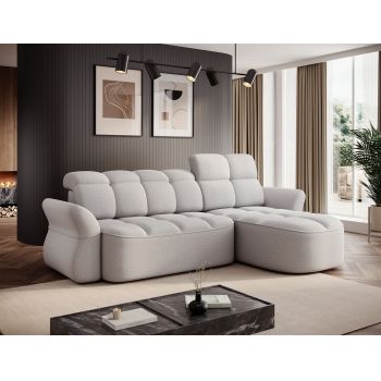 Coltar extensibil dreapta 3 locuri ELTAP, Beneth, 301x185x115 cm, lemn/poliester, gri deschis