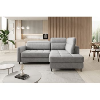 Coltar extensibil dreapta 3 locuri ELTAP, RT-03NU, Barea, 208x160x100 cm, lemn/poliester, gri deschis