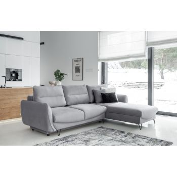Coltar extensibil dreapta 3 locuri ELTAP, RT-03NU, Silva, 276x201x100 cm, lemn/poliester, gri deschis