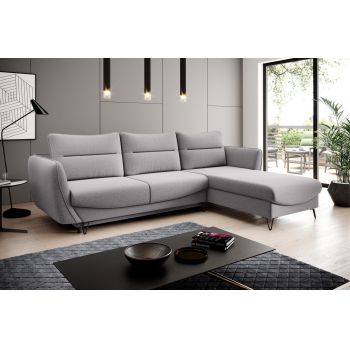 Coltar extensibil dreapta 3 locuri ELTAP, RT-04GO, Silva, 276x201x100 cm, lemn/poliester, gri deschis