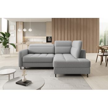 Coltar extensibil dreapta 3 locuri ELTAP, RT-04ROY, Barea, 208x160x100 cm, lemn/poliester, gri deschis