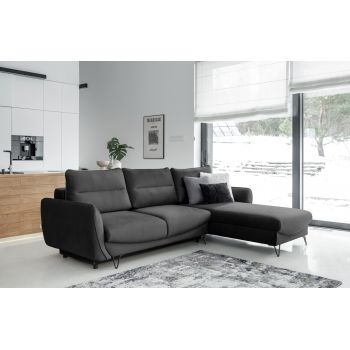 Coltar extensibil dreapta 3 locuri ELTAP, RT-06NU, Silva, 276x201x100 cm, lemn/poliester, gri inchis