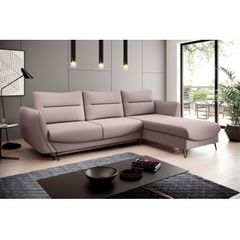 Coltar extensibil dreapta 3 locuri ELTAP, RT-101GO, Silva, 276x201x100 cm, lemn/poliester, roz deschis