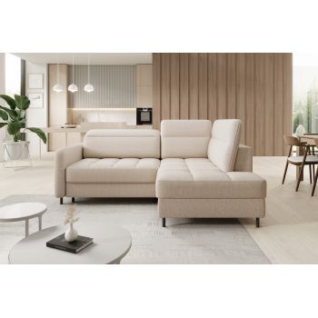Coltar extensibil dreapta 3 locuri ELTAP, RT-18MAN, Barea, 208x160x100 cm, lemn/poliester, bej deschis
