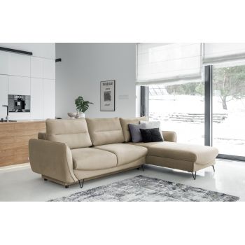 Coltar extensibil dreapta 3 locuri ELTAP, RT-20NU, Silva, 276x201x100 cm, lemn/poliester, maro deschis