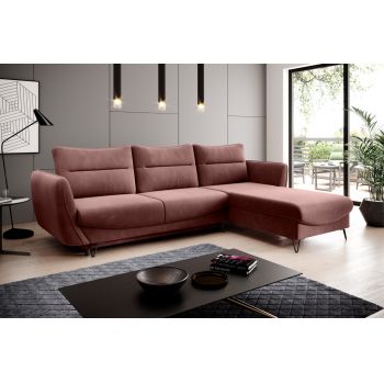 Coltar extensibil dreapta 3 locuri ELTAP, RT-24LU, Silva, 276x201x100 cm, lemn/poliester, roz inchis