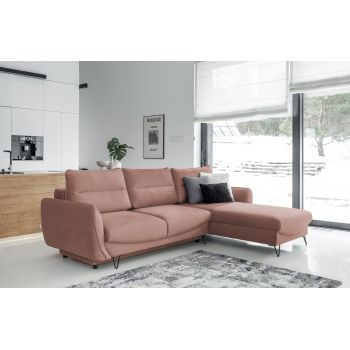Coltar extensibil dreapta 3 locuri ELTAP, RT-24NU, Silva, 276x201x100 cm, lemn/poliester, roz