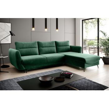 Coltar extensibil dreapta 3 locuri ELTAP, RT-35LU, Silva, 276x201x100 cm, lemn/poliester, verde inchis