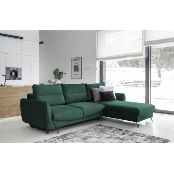 Coltar extensibil dreapta 3 locuri ELTAP, RT-35NU, Silva, 276x201x100 cm, lemn/poliester, verde inchis