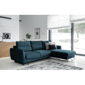 Coltar extensibil dreapta 3 locuri ELTAP, RT-40NU, Silva, 276x201x100 cm, lemn/poliester, albastru