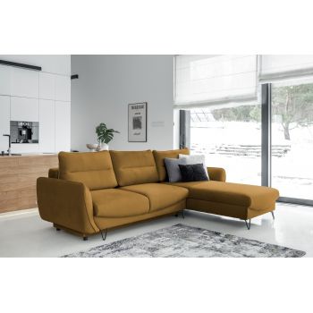 Coltar extensibil dreapta 3 locuri ELTAP, RT-45NU, Silva, 276x201x100 cm, lemn/poliester, mustar