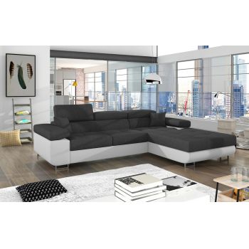 Coltar extensibil dreapta 4 locuri ELTAP, Armd-04, Armando, 289x203x85 cm, lemn/poliester, gri inchis/alb