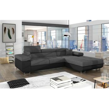 Coltar extensibil dreapta 4 locuri ELTAP, Armd-06, Armando, 289x203x85 cm, lemn/poliester, gri deschis/negru