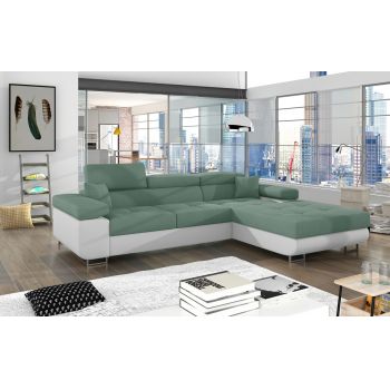 Coltar extensibil dreapta 4 locuri ELTAP, Armd-09, Armando, 289x203x85 cm, lemn/poliester, verde/alb