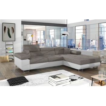 Coltar extensibil dreapta 4 locuri ELTAP, Armd-32, Armando, 289x203x85 cm, lemn/poliester, gri/alb