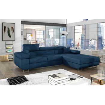Coltar extensibil dreapta 4 locuri ELTAP, Armd-41, Armando, 289x203x85 cm, lemn/poliester, albastru inchis