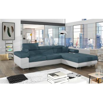 Coltar extensibil dreapta 4 locuri ELTAP, Armd-45, Armando, 289x203x85 cm, lemn/poliester, albastru/alb