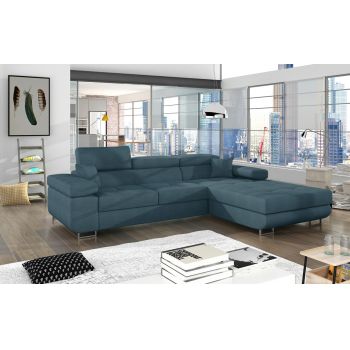 Coltar extensibil dreapta 4 locuri ELTAP, Armd-46, Armando, 289x203x85 cm, lemn/poliester, albastru