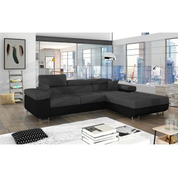 Coltar extensibil dreapta 4 locuri ELTAP, Armd-50, Armando, 289x203x85 cm, lemn/poliester, gri inchis/negru
