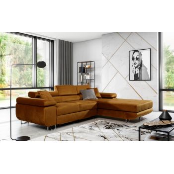 Coltar extensibil dreapta 4 locuri ELTAP, Armd-88, Armando, 289x203x85 cm, lemn/poliester, mustar