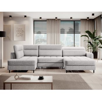 Coltar extensibil dreapta 4 locuri ELTAP, RT-03AUB, Berrto, 306x165x100 cm, lemn/poliester, gri deschis