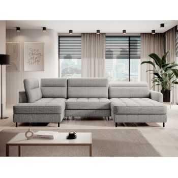 Coltar extensibil dreapta 4 locuri ELTAP, RT-04AUB, Berrto, 306x165x100 cm, lemn/poliester, gri deschis