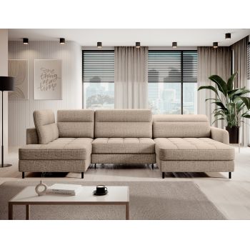 Coltar extensibil dreapta 4 locuri ELTAP, RT-20AUB, Berrto, 306x165x100 cm, lemn/poliester, bej inchis