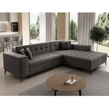 Coltar extensibil dreapta 4 locuri ELTAP, Sol_22, Solange, 292x196x84 cm, lemn/poliester, gri